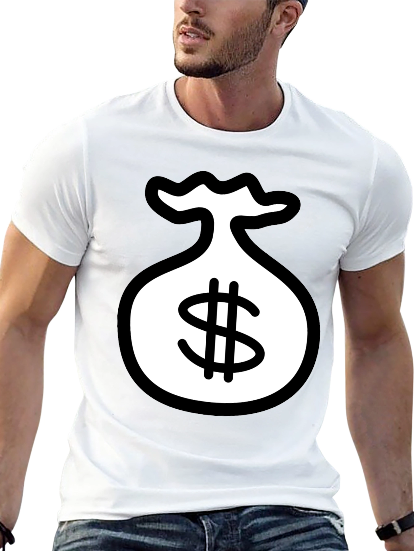 Black T-Shirt with Money Bag Graphic