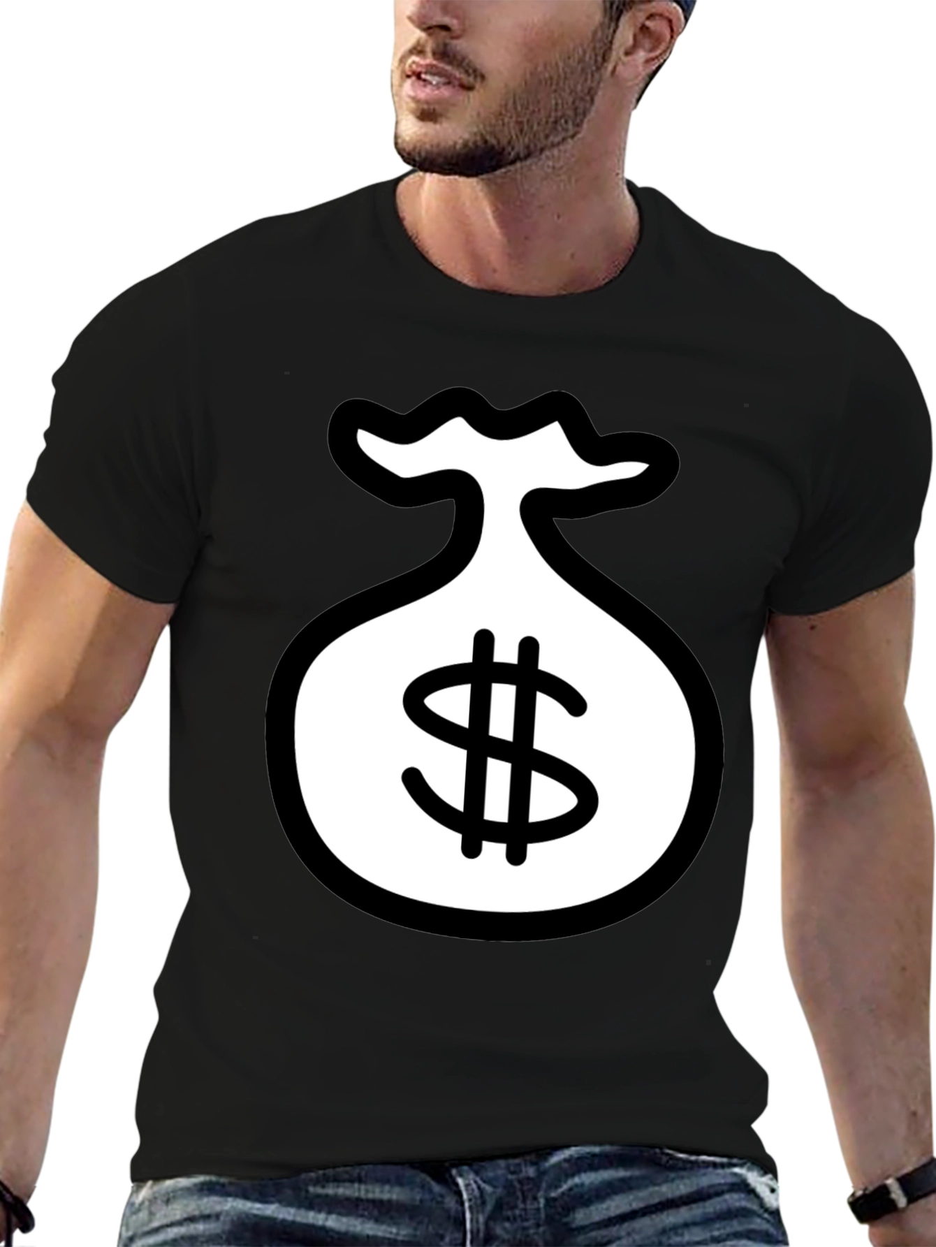 Black T-Shirt with Money Bag Graphic