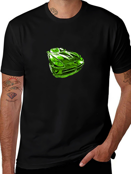 Green Car Graphic Black T-Shirt