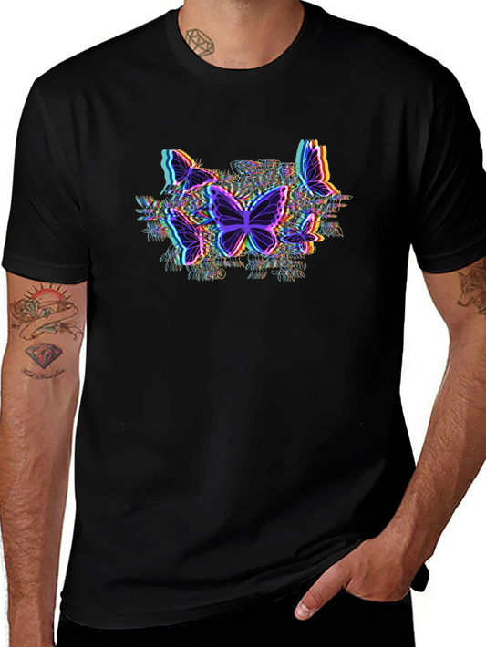 Butterfly Glitch Graphic Tee - Black Cotton T-Shirt