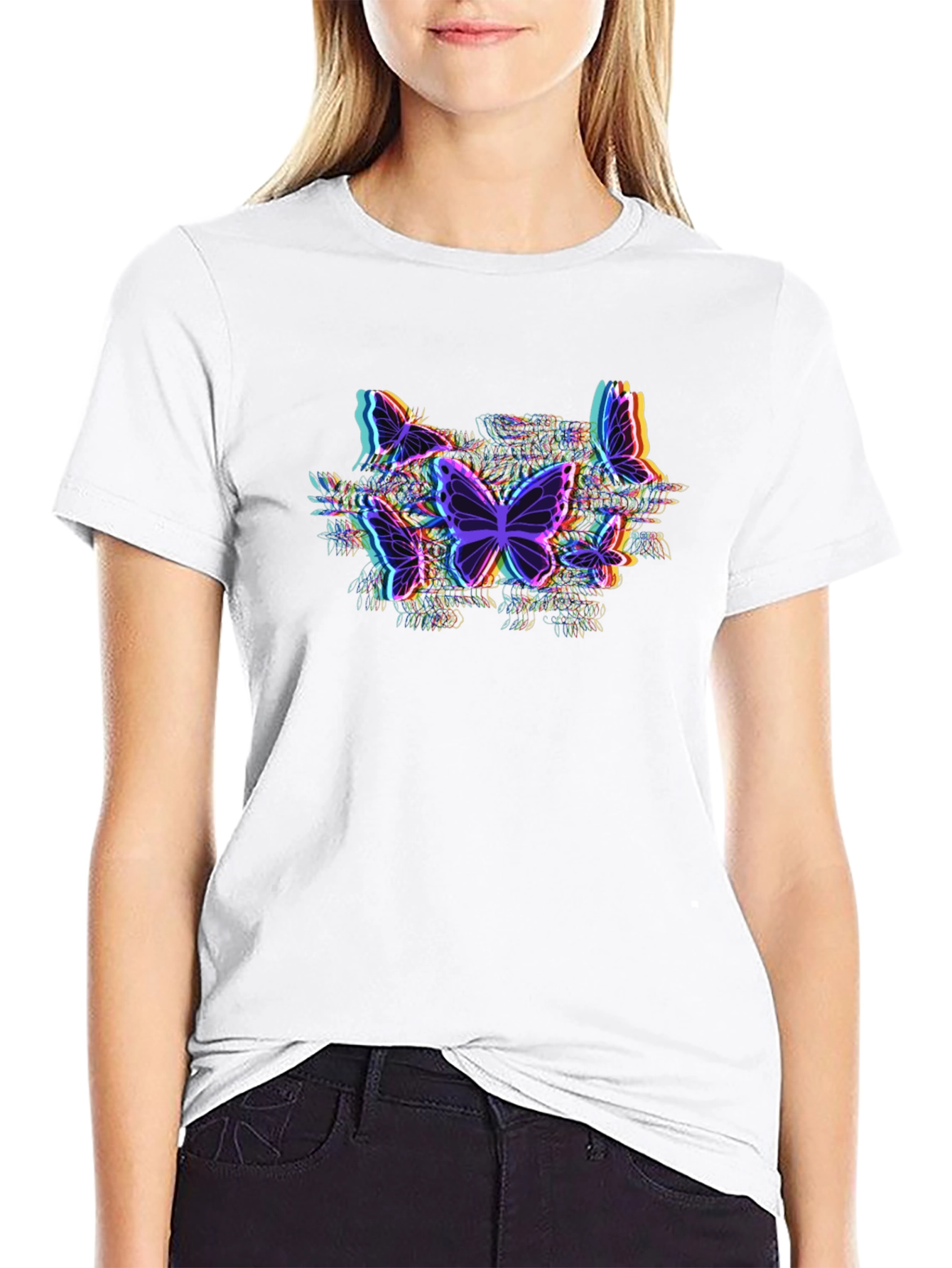 Butterfly Glitch Graphic Tee - Black Cotton T-Shirt