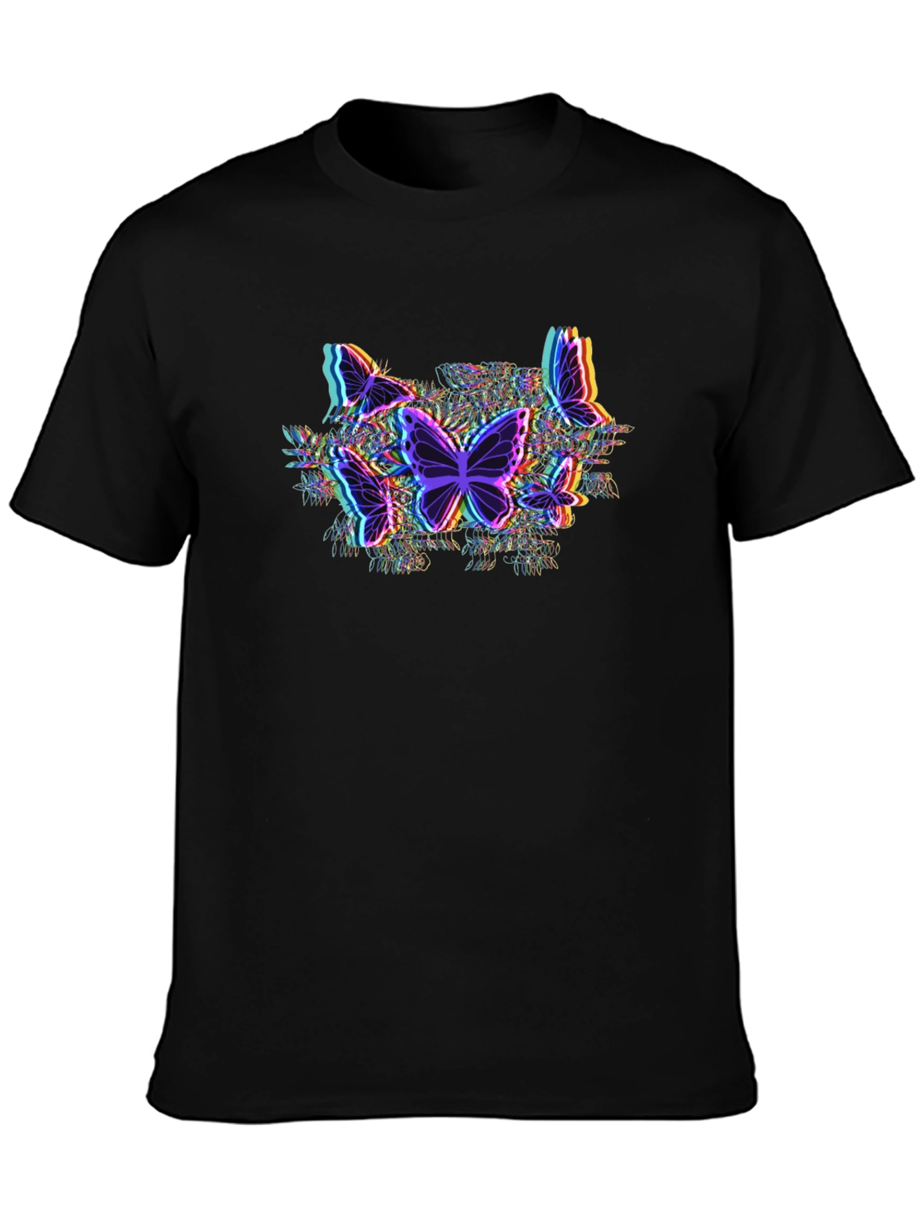 Butterfly Glitch Graphic Tee - Black Cotton T-Shirt