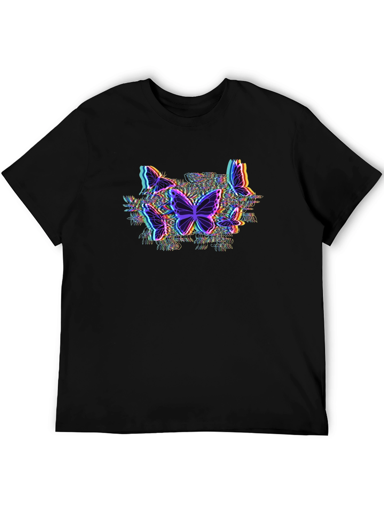 Butterfly Glitch Graphic Tee - Black Cotton T-Shirt