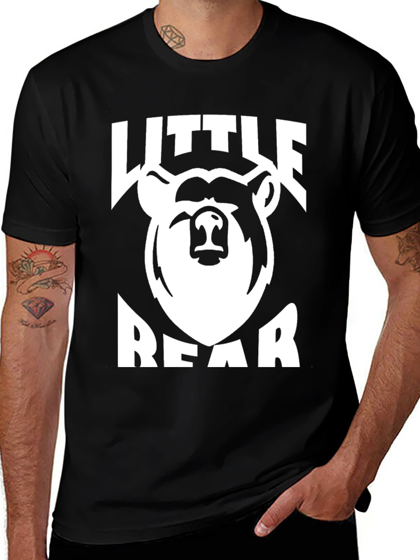 Little Bear Graphic Tee - Black Cotton T-Shirt