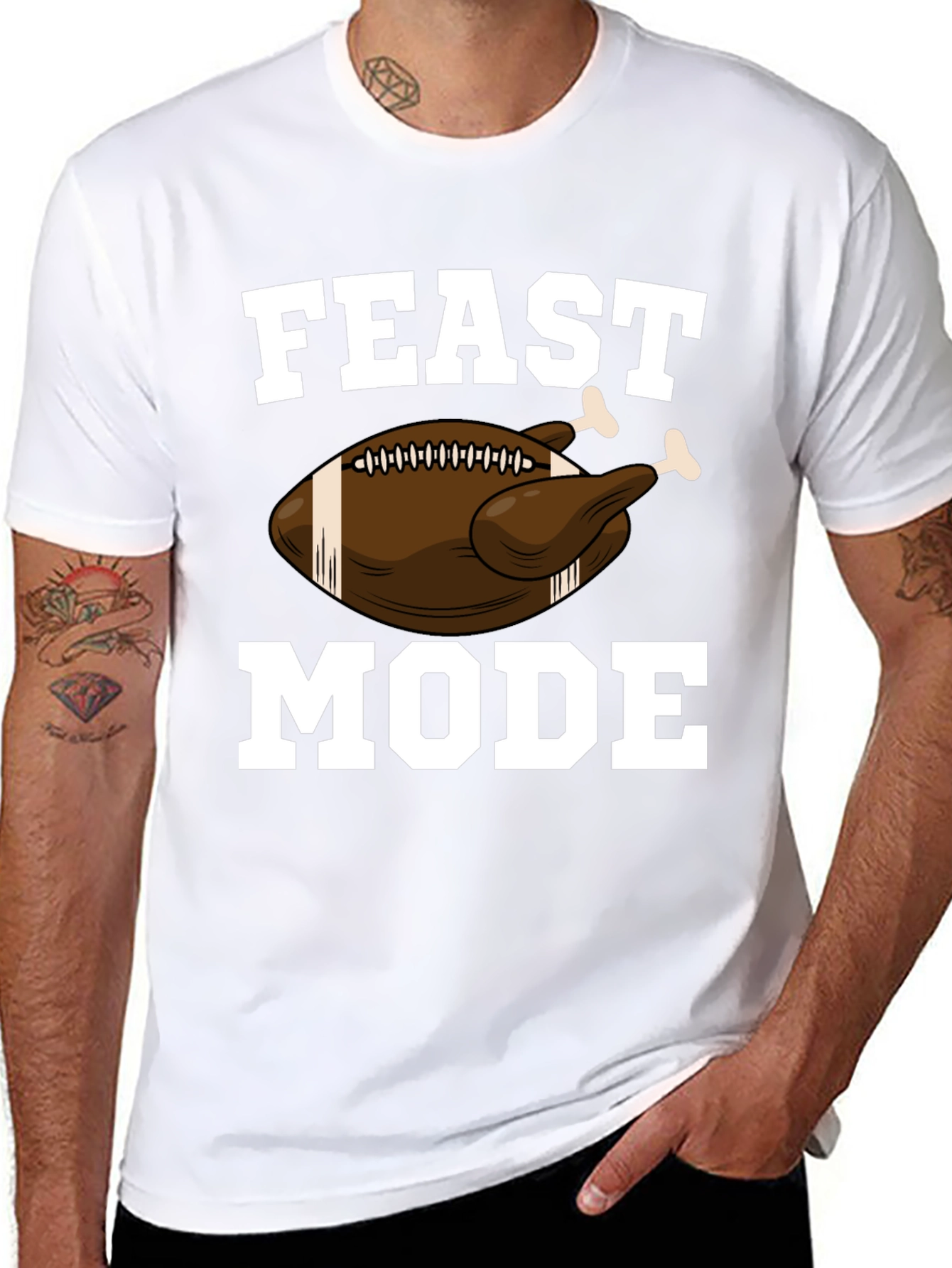 Feast Mode Thanksgiving Football Turkey Graphic T-Shirt