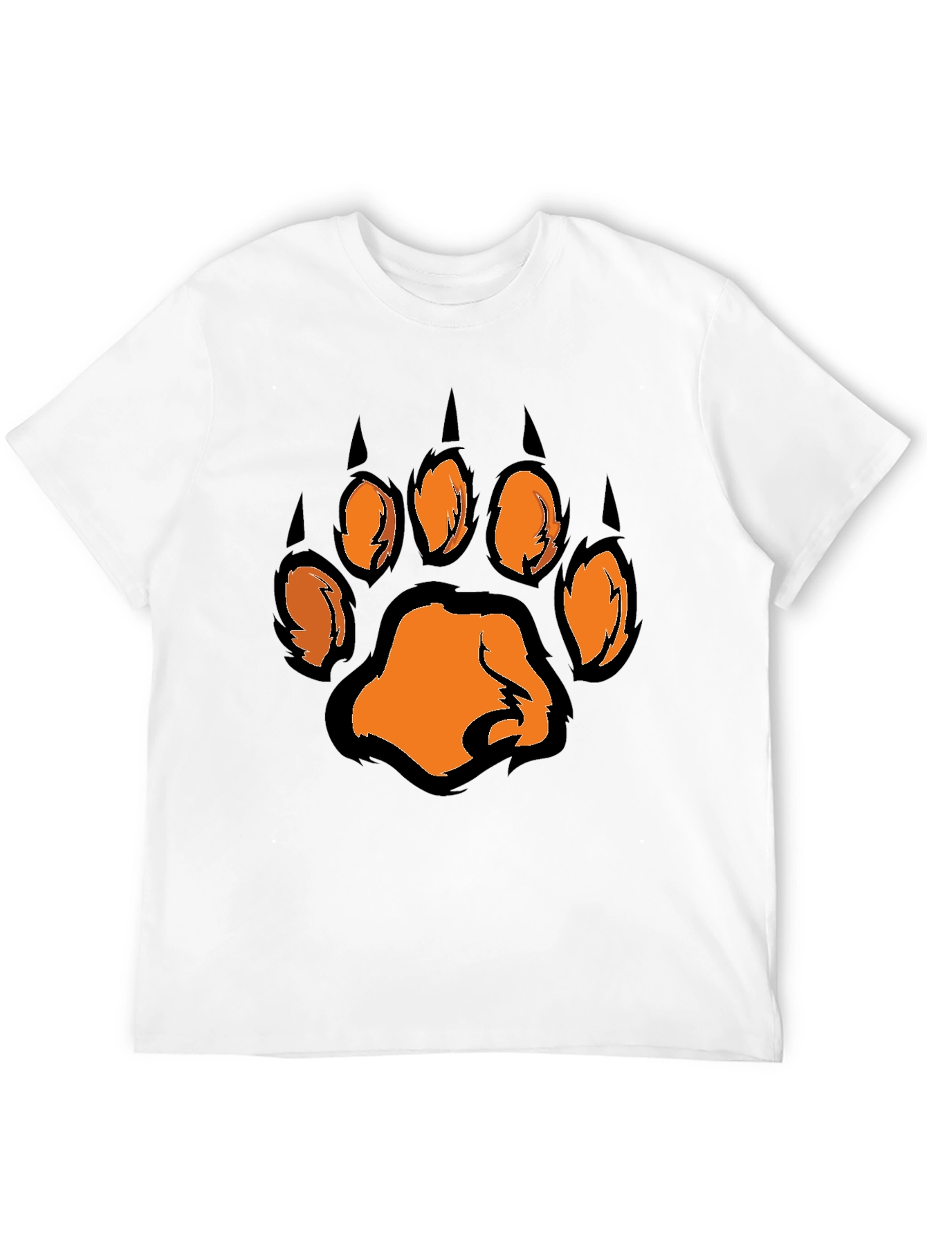 Mens Black T-Shirt with Orange Paw Print Graphic
