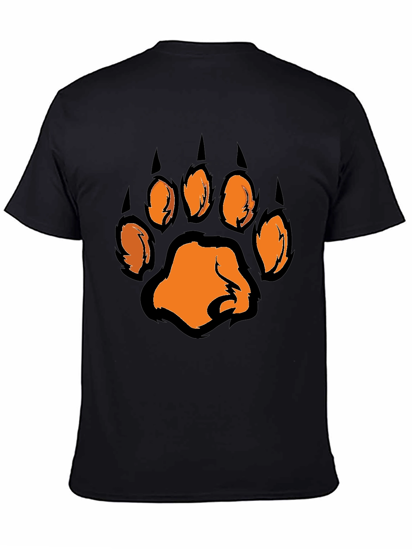 Mens Black T-Shirt with Orange Paw Print Graphic