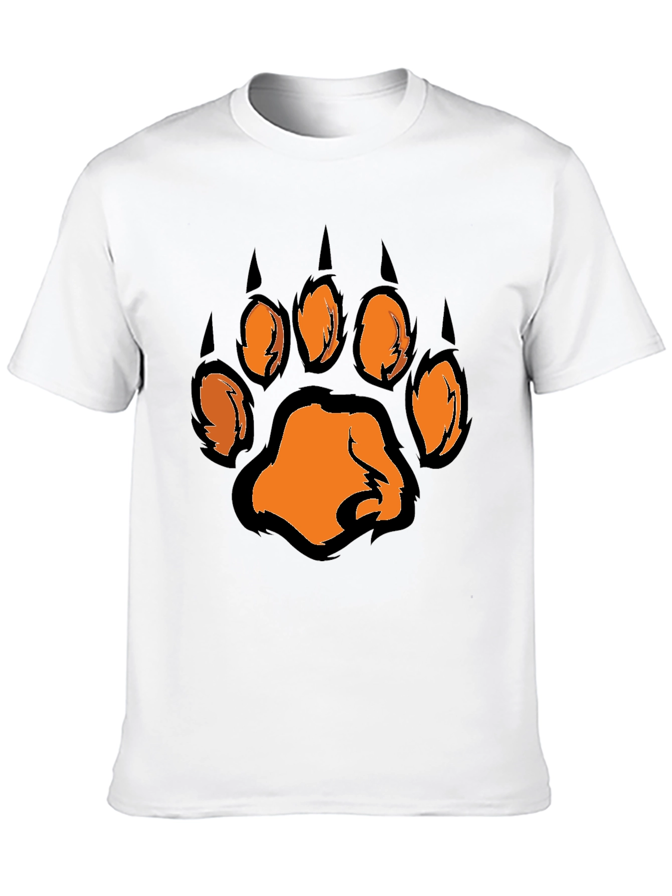 Mens Black T-Shirt with Orange Paw Print Graphic