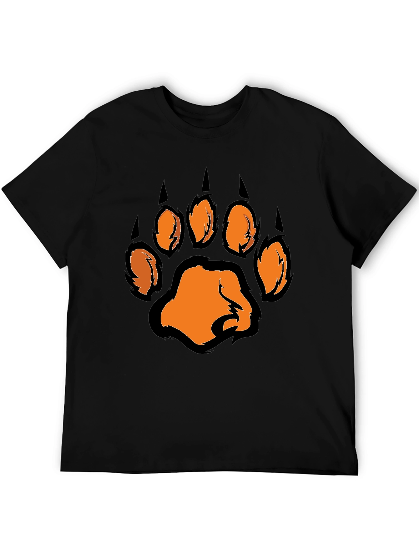 Mens Black T-Shirt with Orange Paw Print Graphic