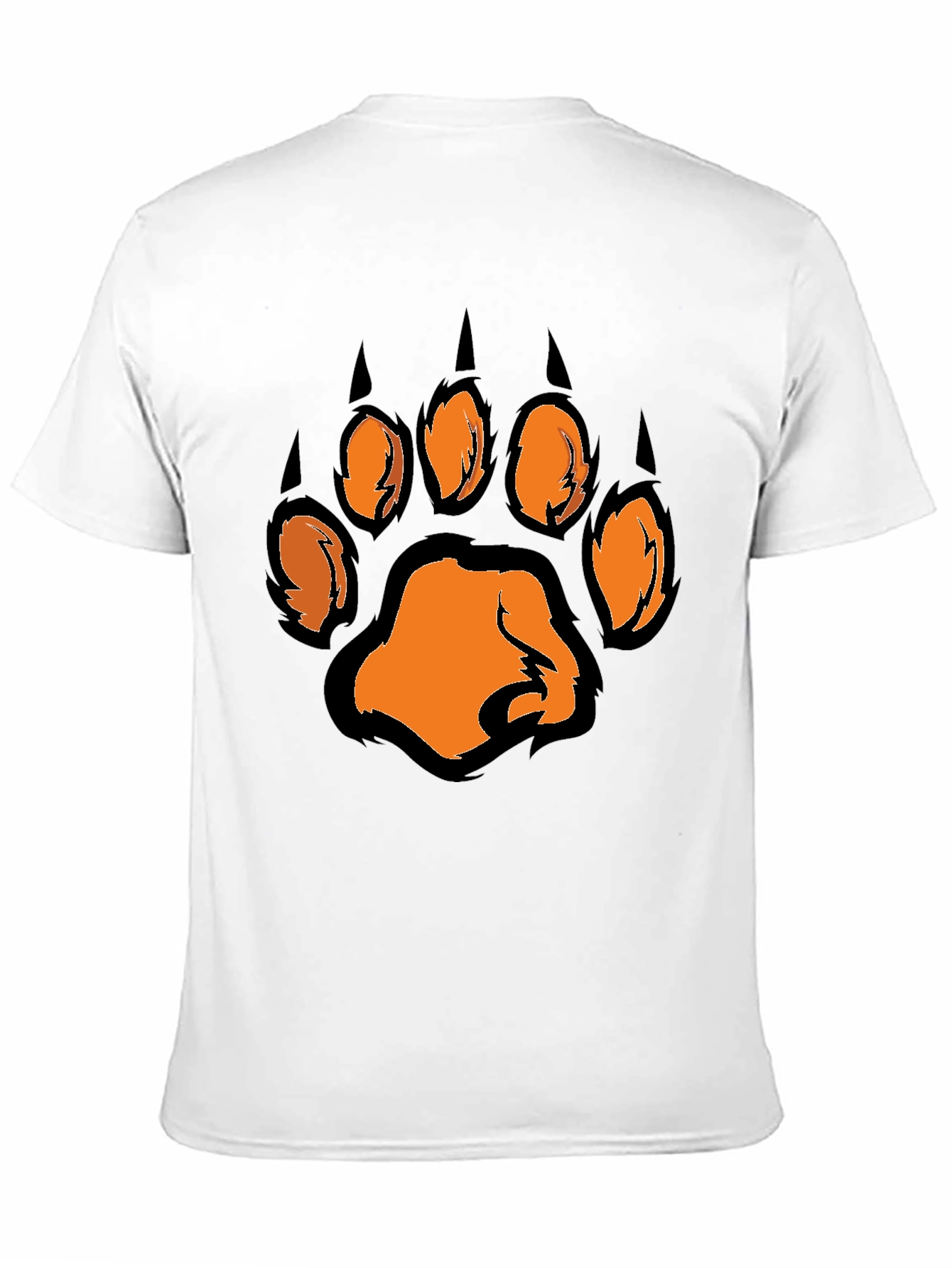Mens Black T-Shirt with Orange Paw Print Graphic