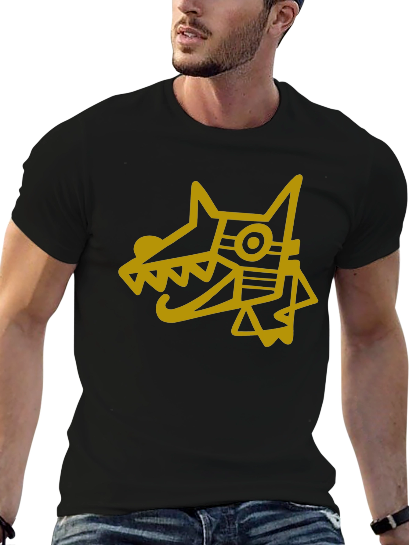 Aztec Dog Graphic Tee - Black Cotton Blend