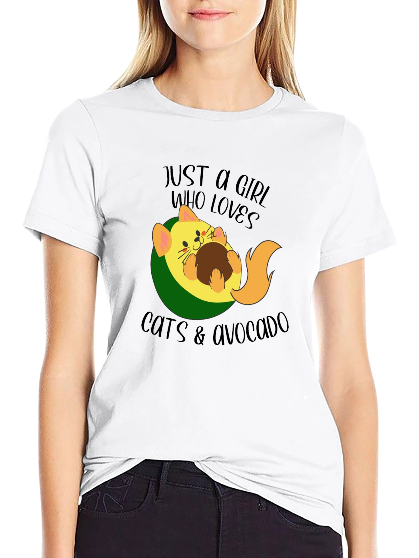 Cat & Avocado Graphic Tee - Womens Funny T-Shirt