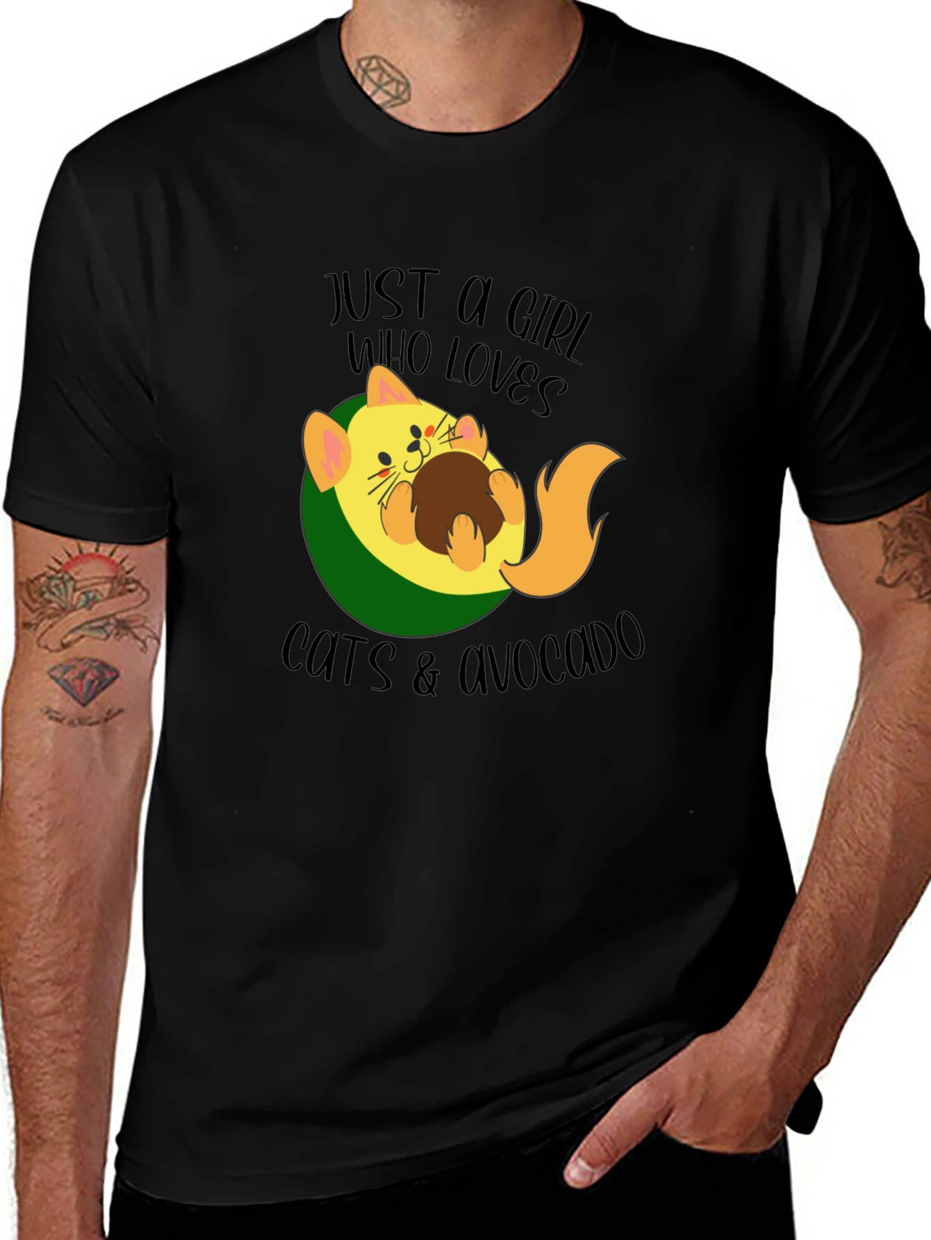 Cat & Avocado Graphic Tee - Womens Funny T-Shirt
