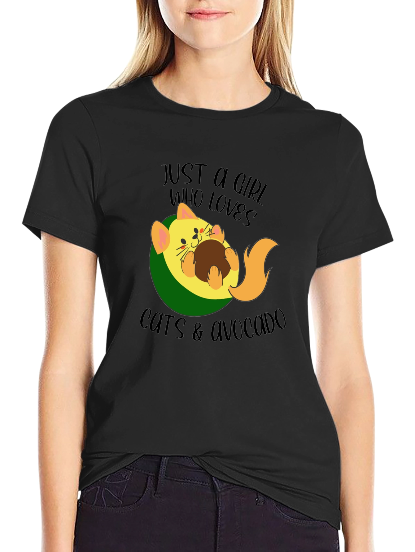 Cat & Avocado Graphic Tee - Womens Funny T-Shirt