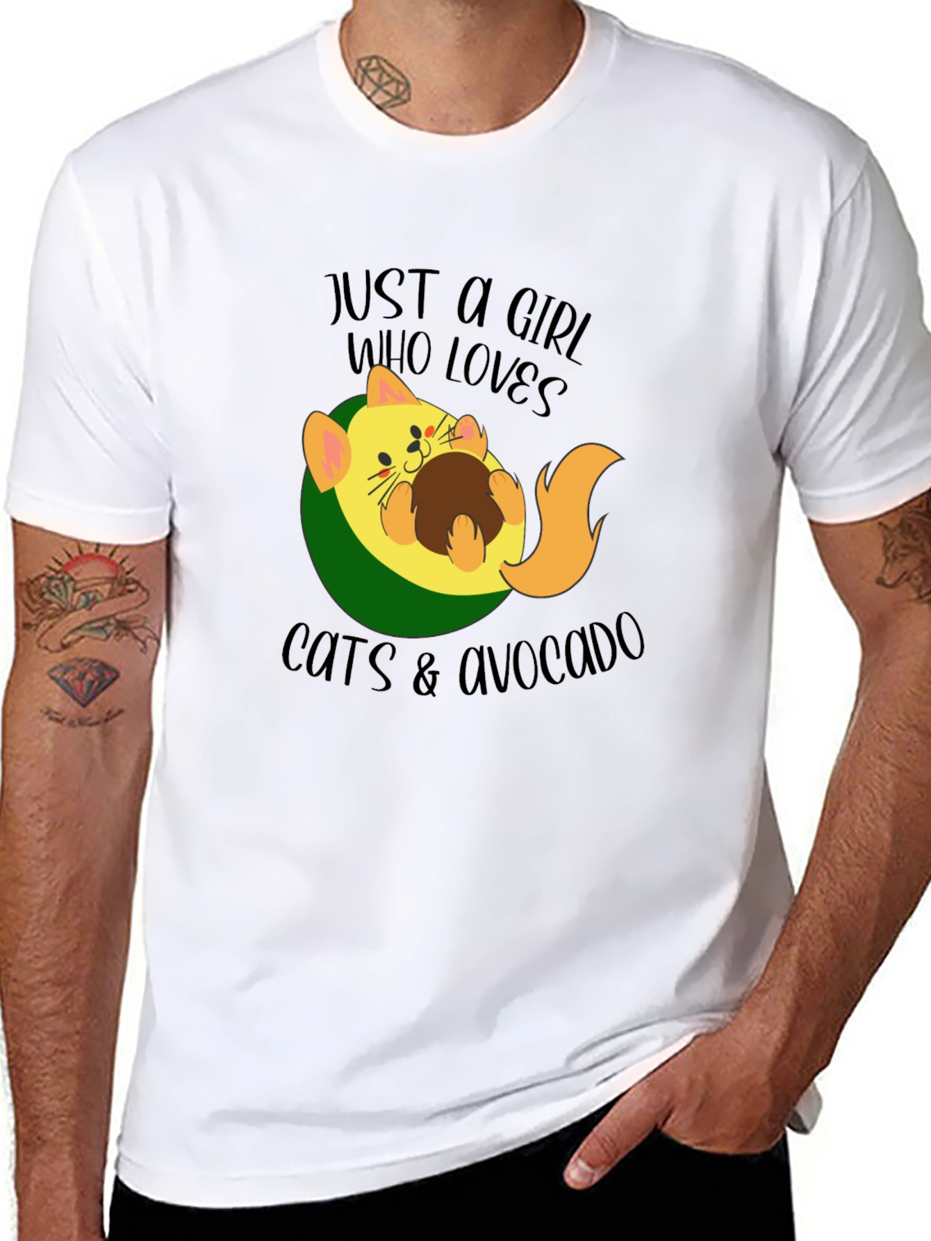 Cat & Avocado Graphic Tee - Womens Funny T-Shirt
