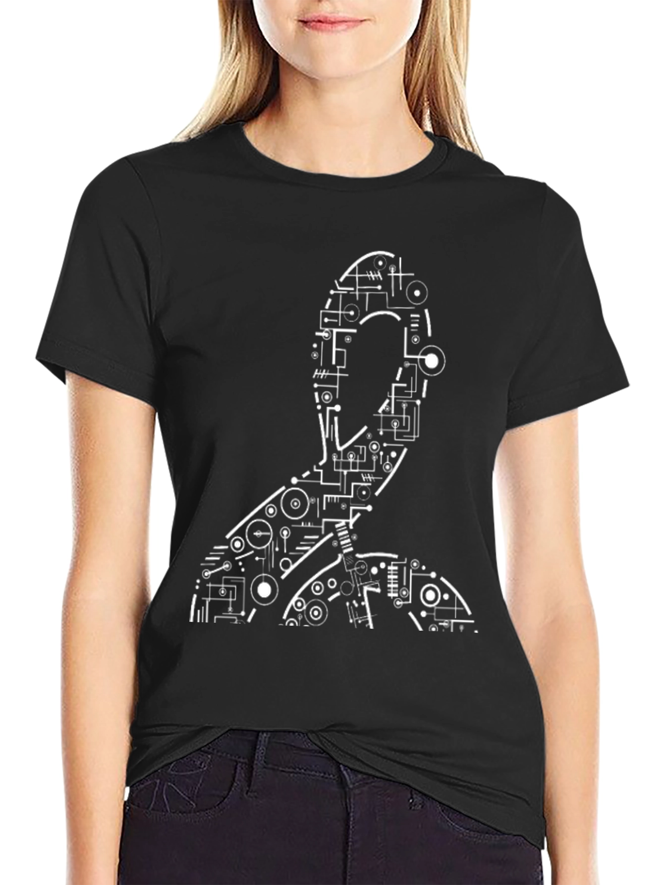 Abstract Circuit Man Graphic Tee - Black
