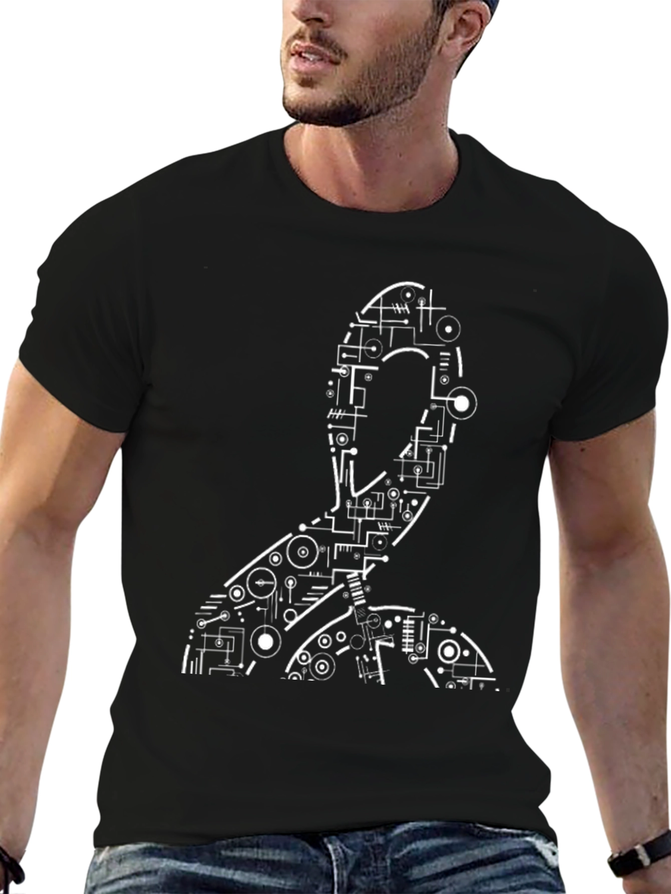 Abstract Circuit Man Graphic Tee - Black