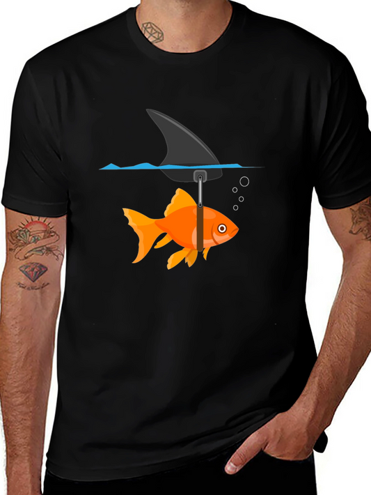 Funny Goldfish Shark Fin Black T-Shirt