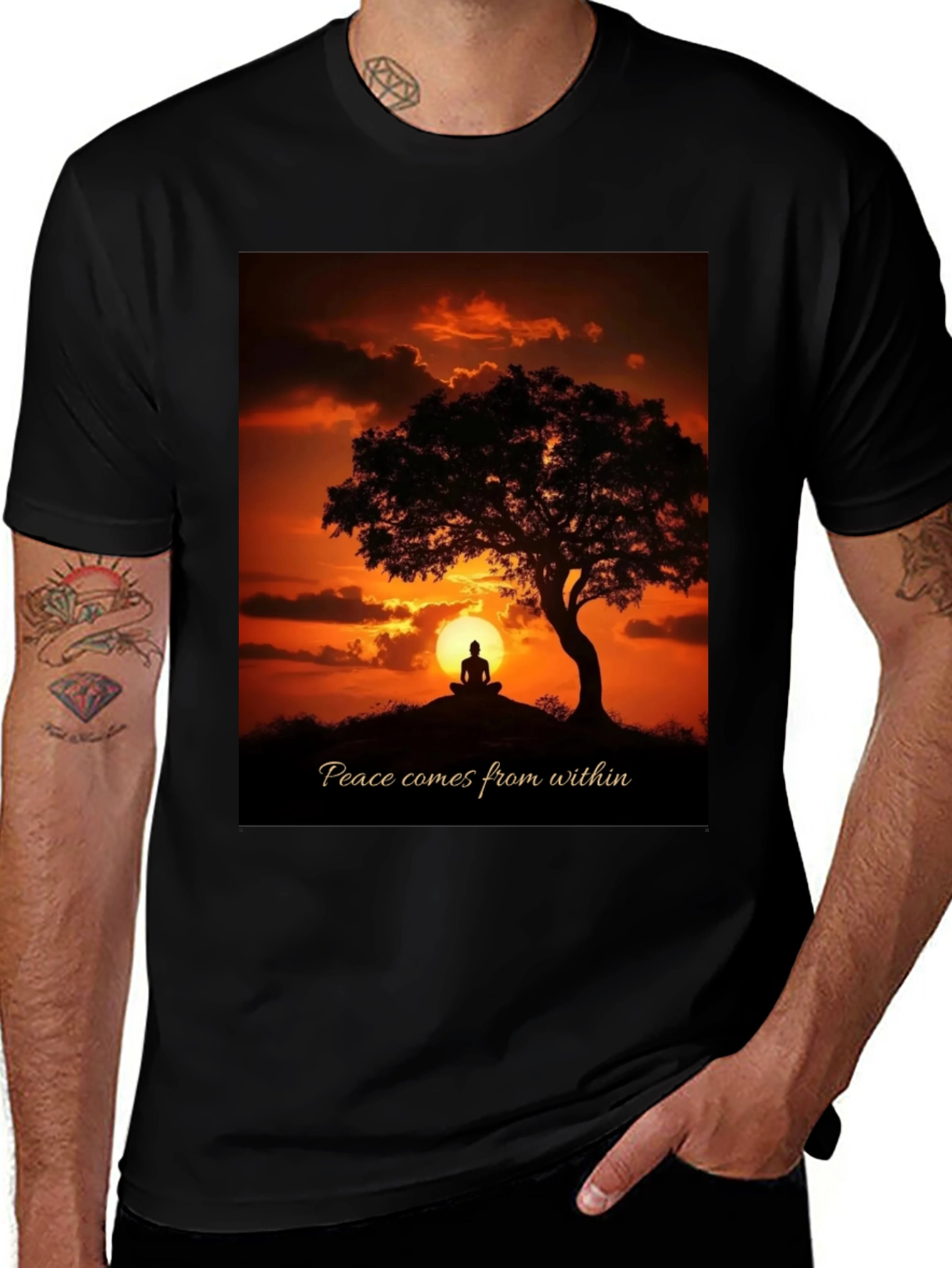Peace Within Graphic Tee - Sunset Meditation Shirt