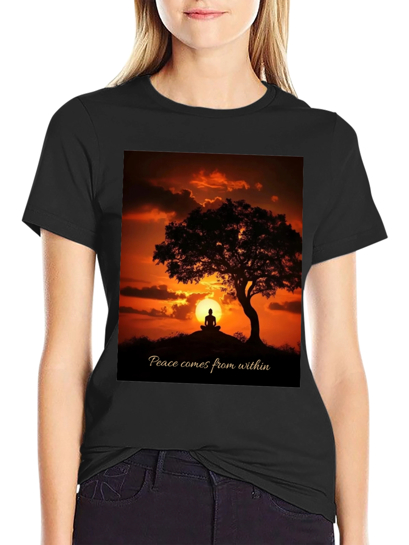 Peace Within Graphic Tee - Sunset Meditation Shirt