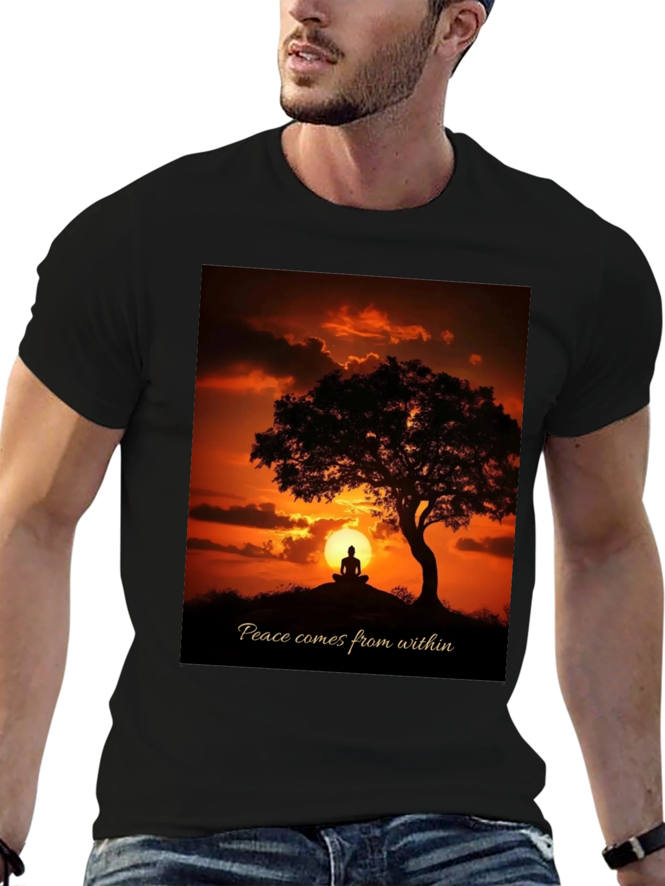 Peace Within Graphic Tee - Sunset Meditation Shirt