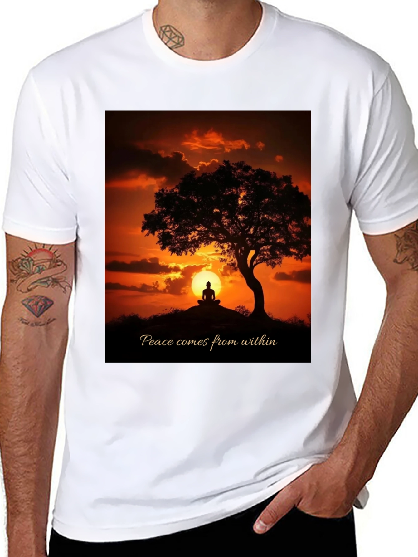 Peace Within Graphic Tee - Sunset Meditation Shirt
