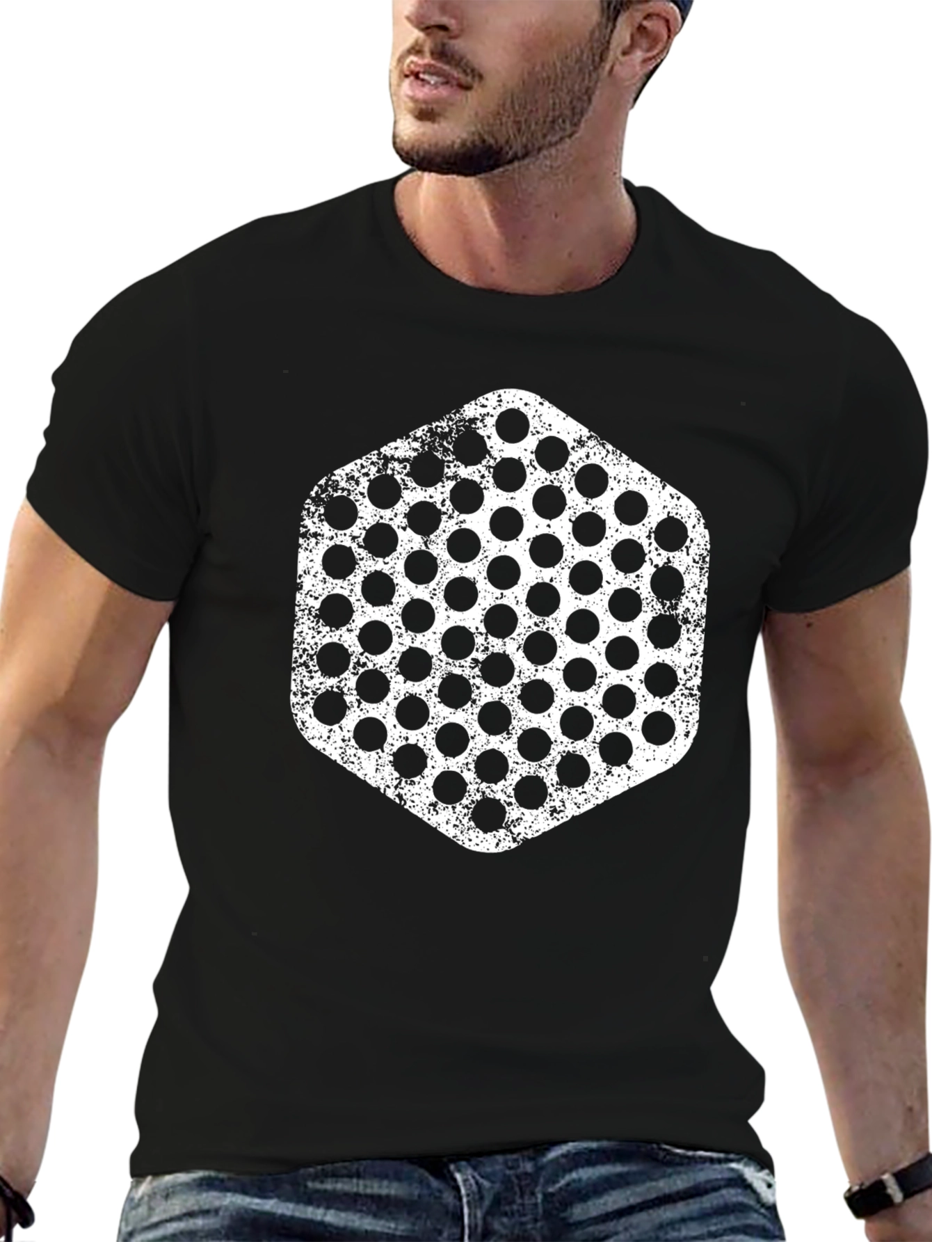 Honeycomb Graphic Tee - Black Cotton Casual Shirt
