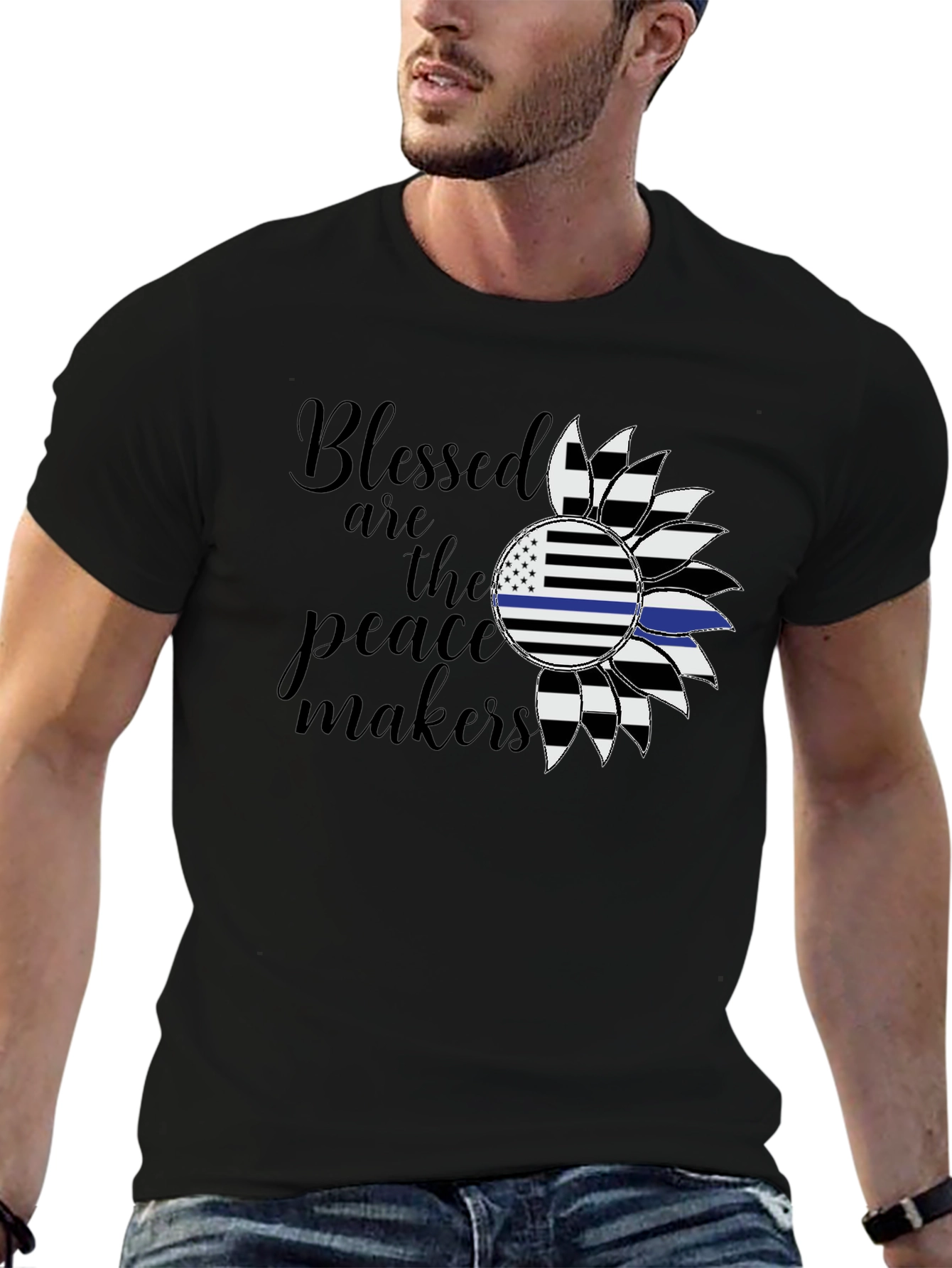 Blessed Peacemakers Sunflower Graphic Tee - Black