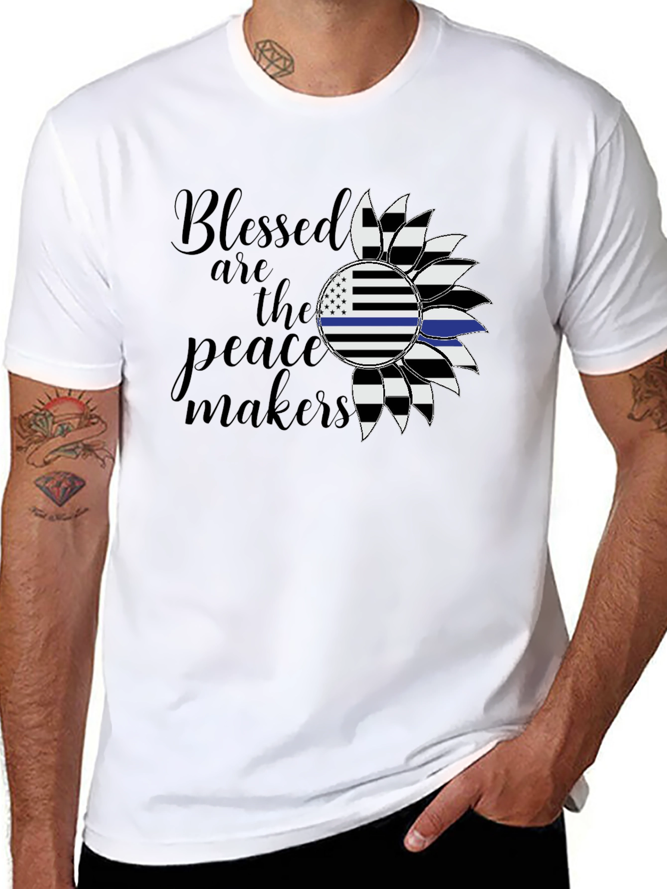 Blessed Peacemakers Sunflower Graphic Tee - Black