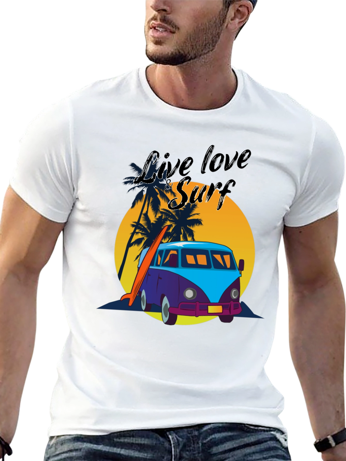 Live Love Surf Tee - Retro Van Beach Vibes