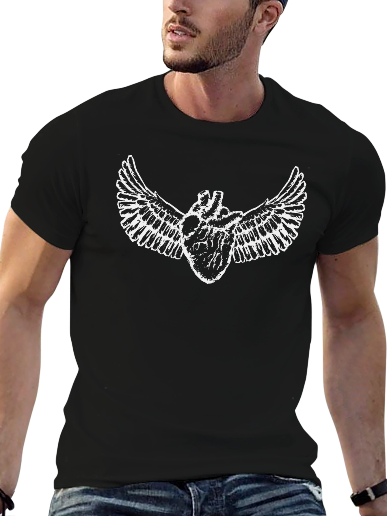 Winged Heart Graphic Black Tee - Unique Design