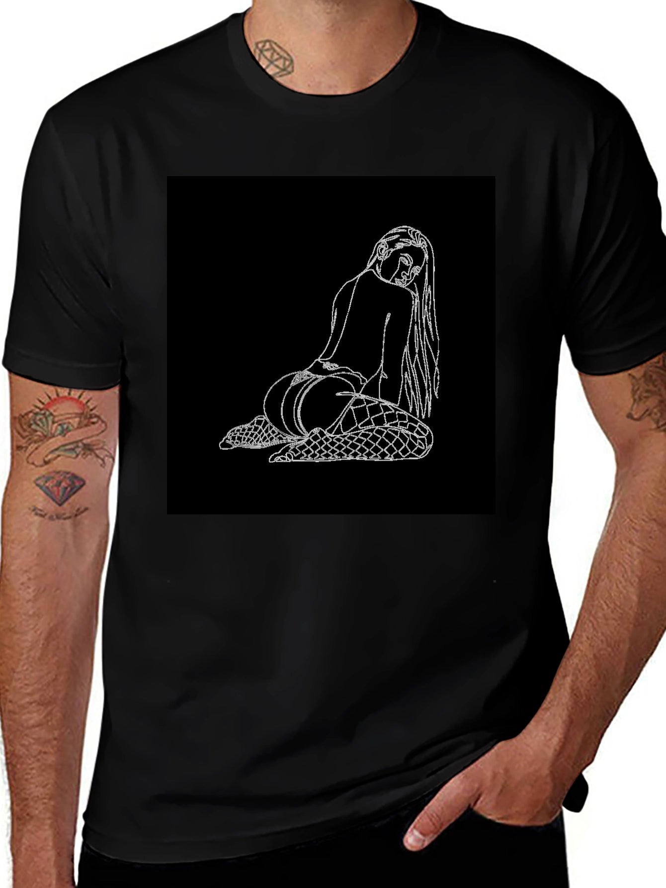 Edgy Graphic Tee: Back View Woman