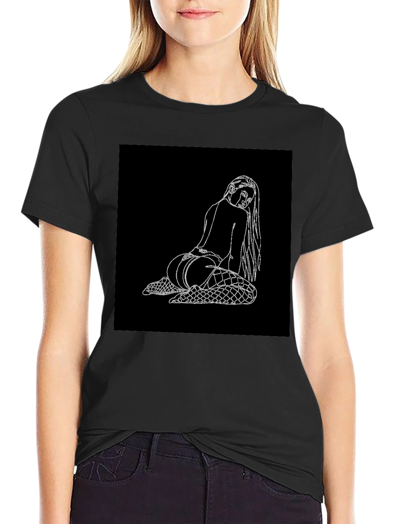 Edgy Graphic Tee: Back View Woman