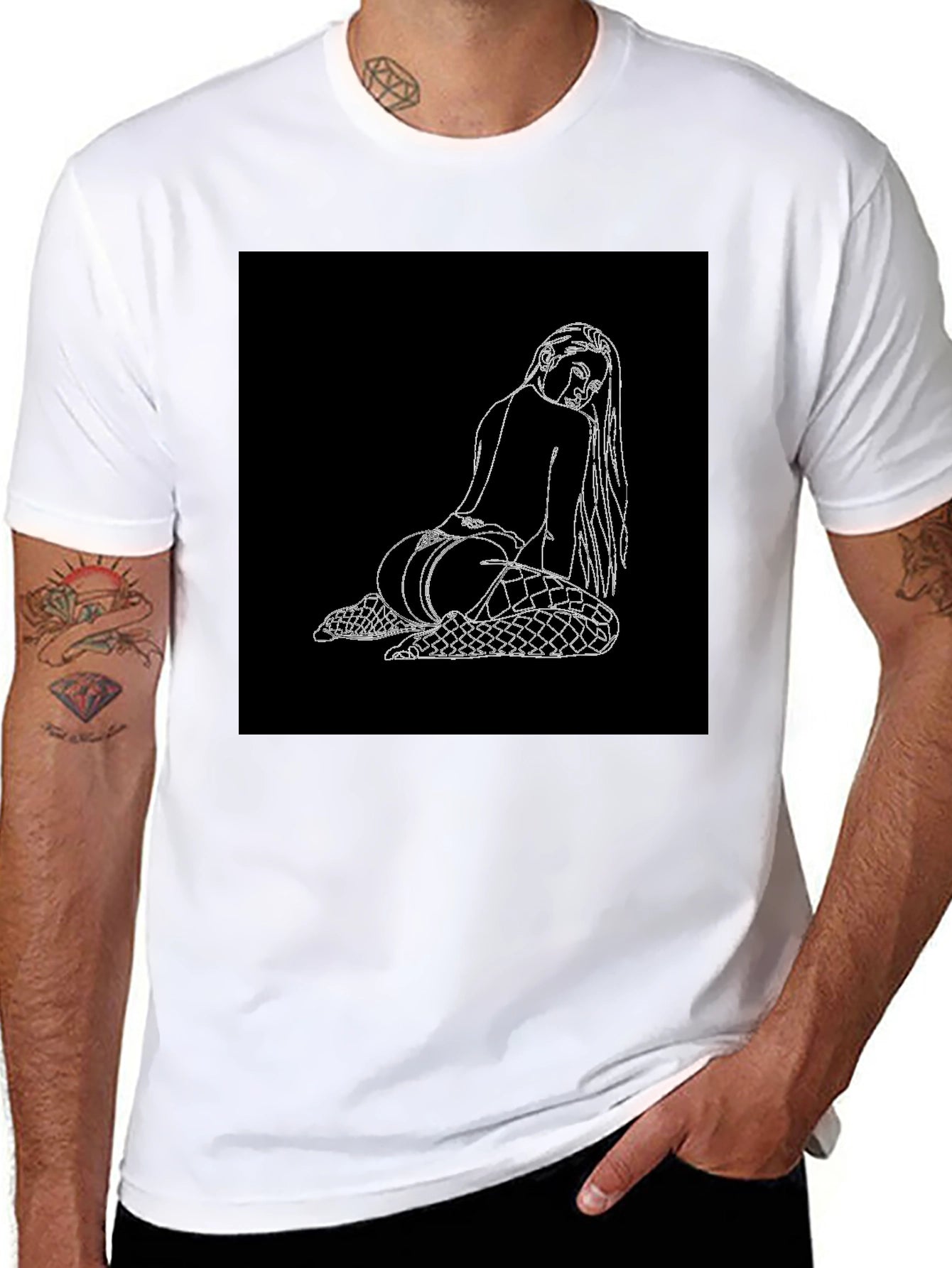 Edgy Graphic Tee: Back View Woman