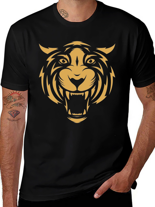 Mens Black T-Shirt with Bold Tiger Graphic