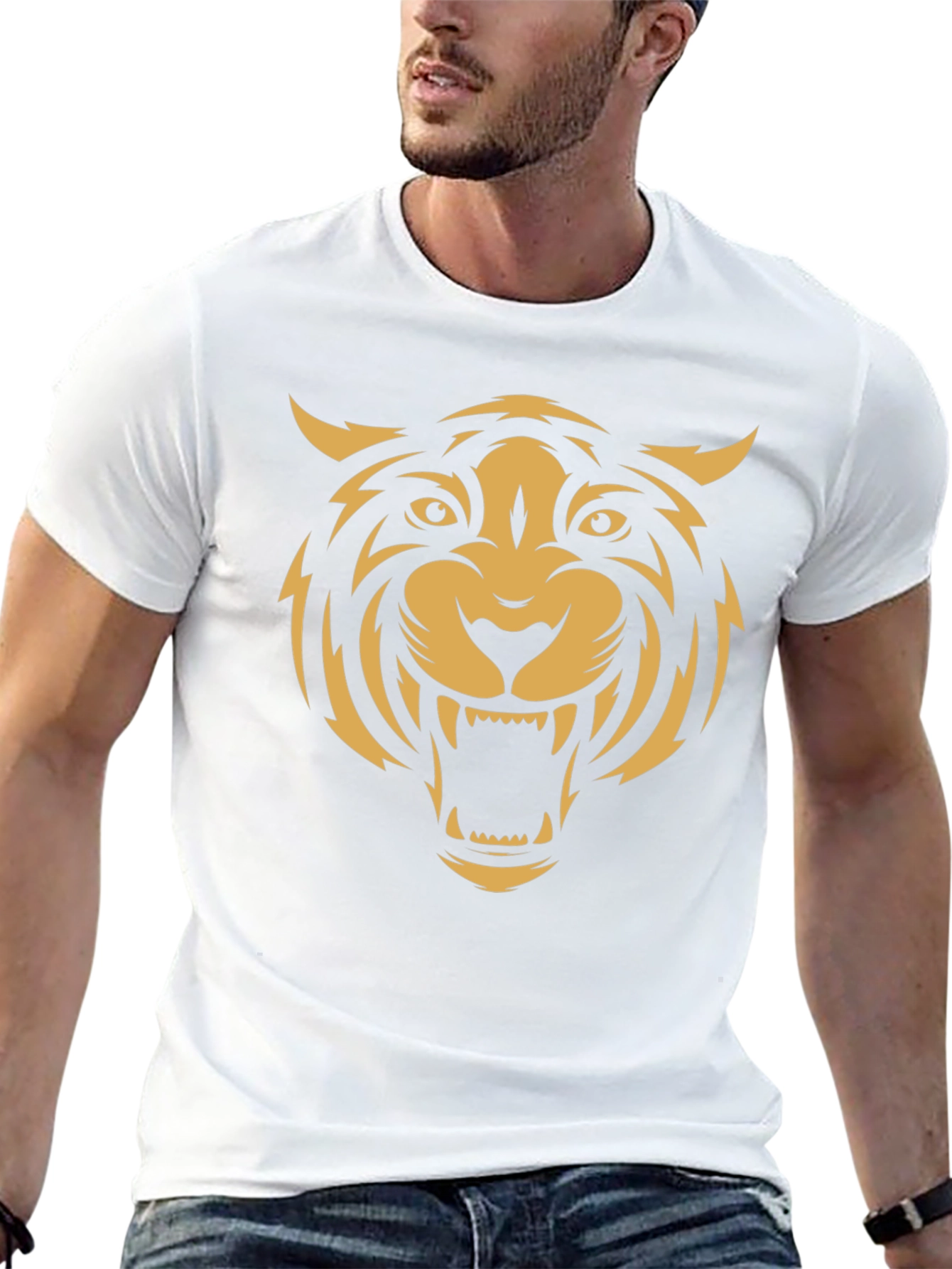 Mens Black T-Shirt with Bold Tiger Graphic