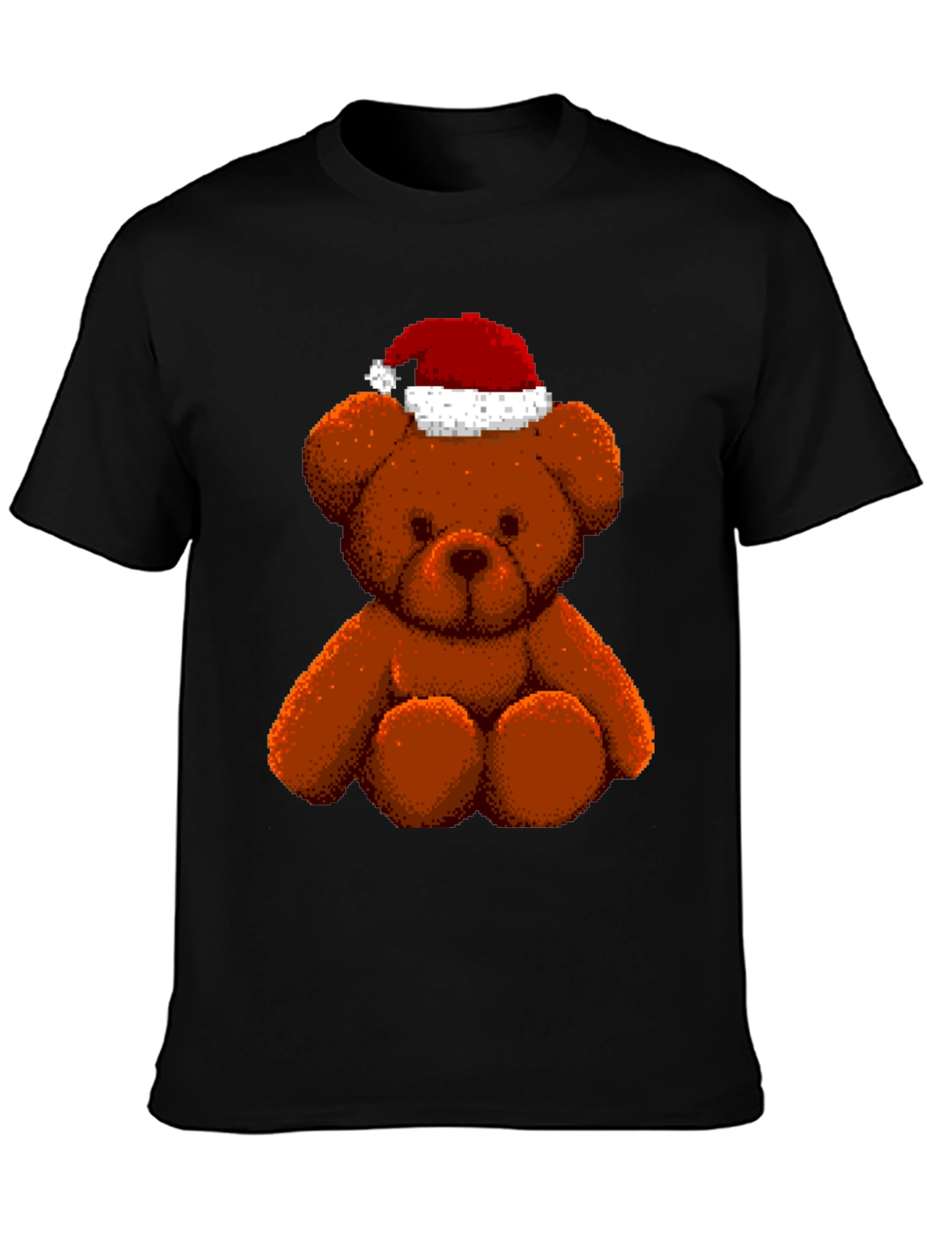 Pixelated Teddy Bear in Santa Hat Graphic Tee