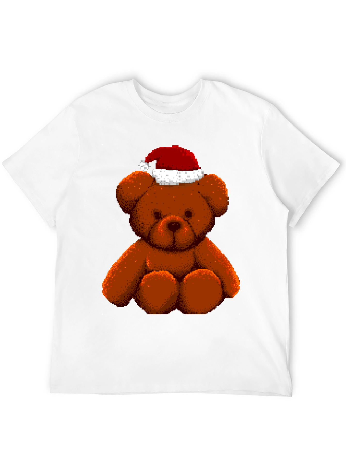 Pixelated Teddy Bear in Santa Hat Graphic Tee
