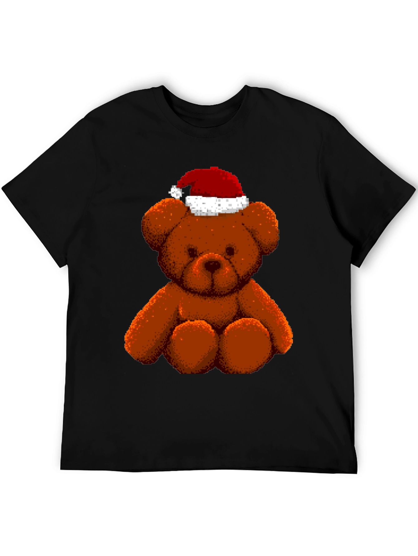 Pixelated Teddy Bear in Santa Hat Graphic Tee