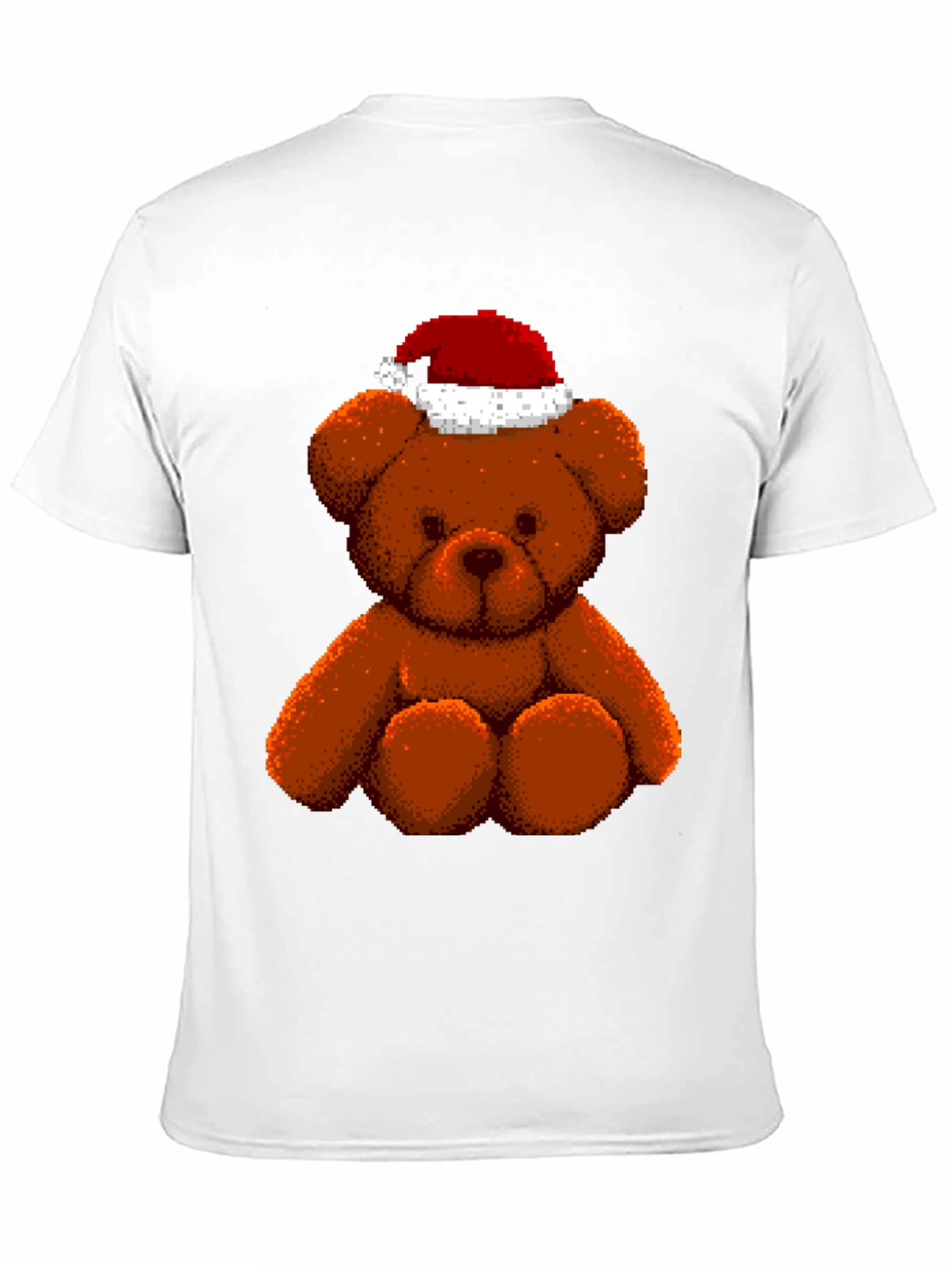 Pixelated Teddy Bear in Santa Hat Graphic Tee