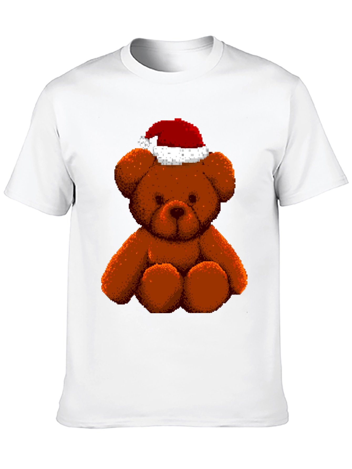 Pixelated Teddy Bear in Santa Hat Graphic Tee