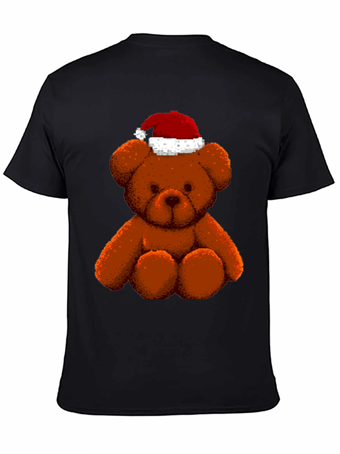 Pixelated Teddy Bear in Santa Hat Graphic Tee