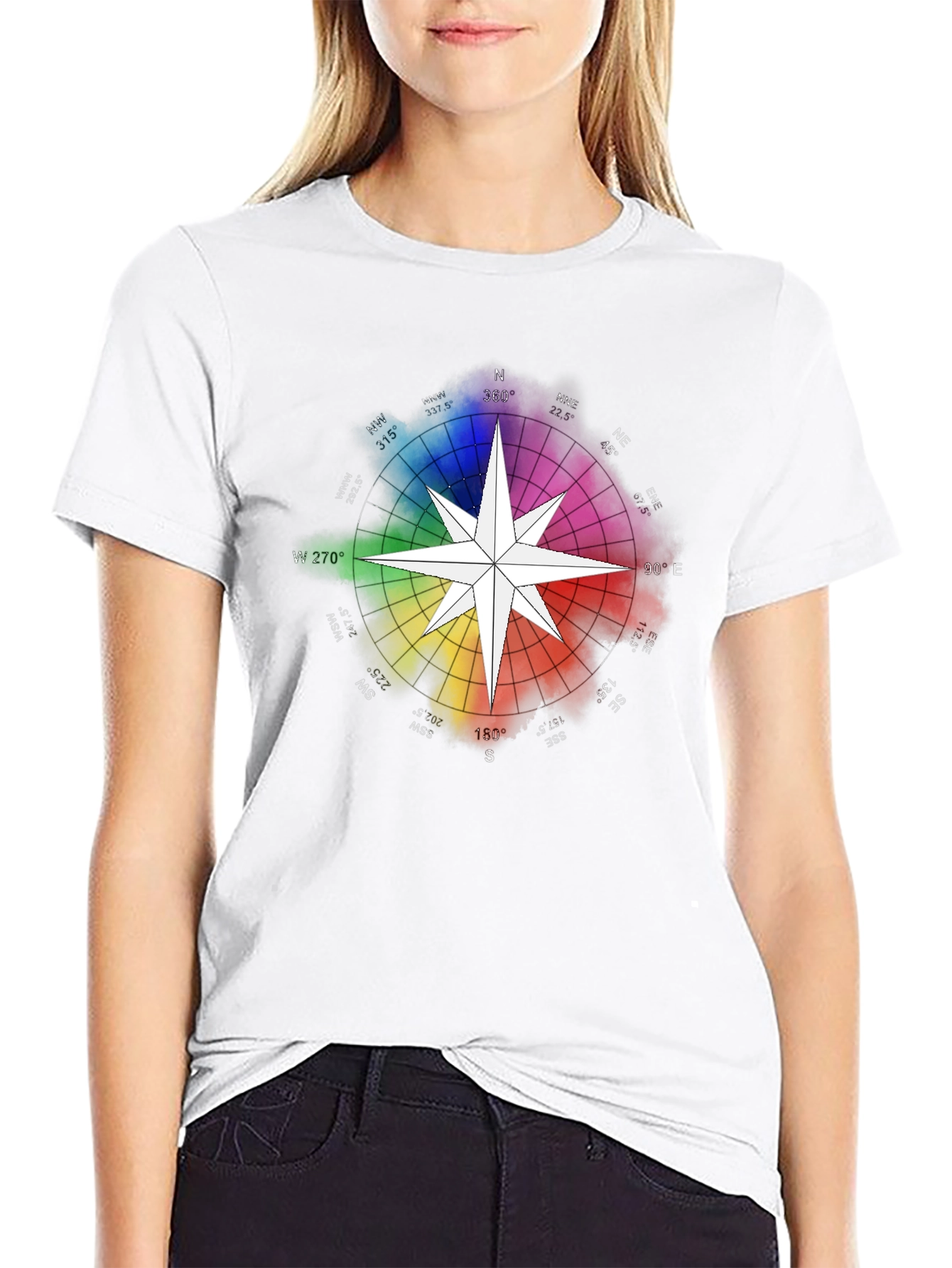 Rainbow Compass Star Graphic T-Shirt - Stylish Black Tee
