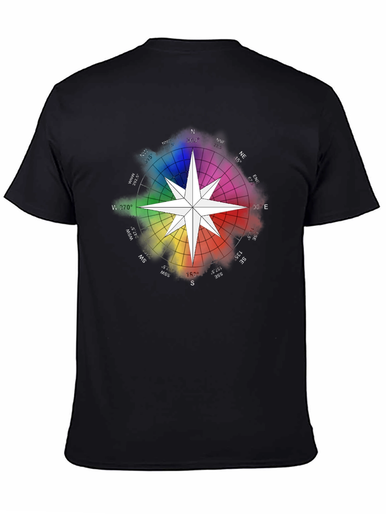 Rainbow Compass Star Graphic T-Shirt - Stylish Black Tee