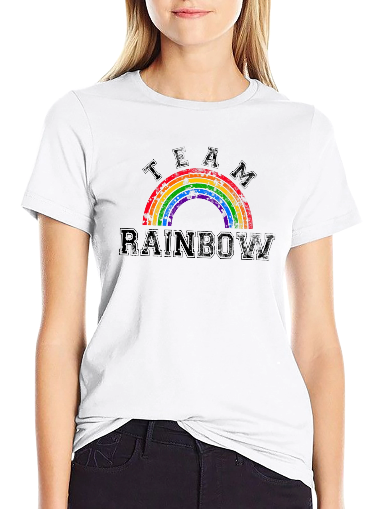 Team Rainbow Distressed Graphic T-Shirt