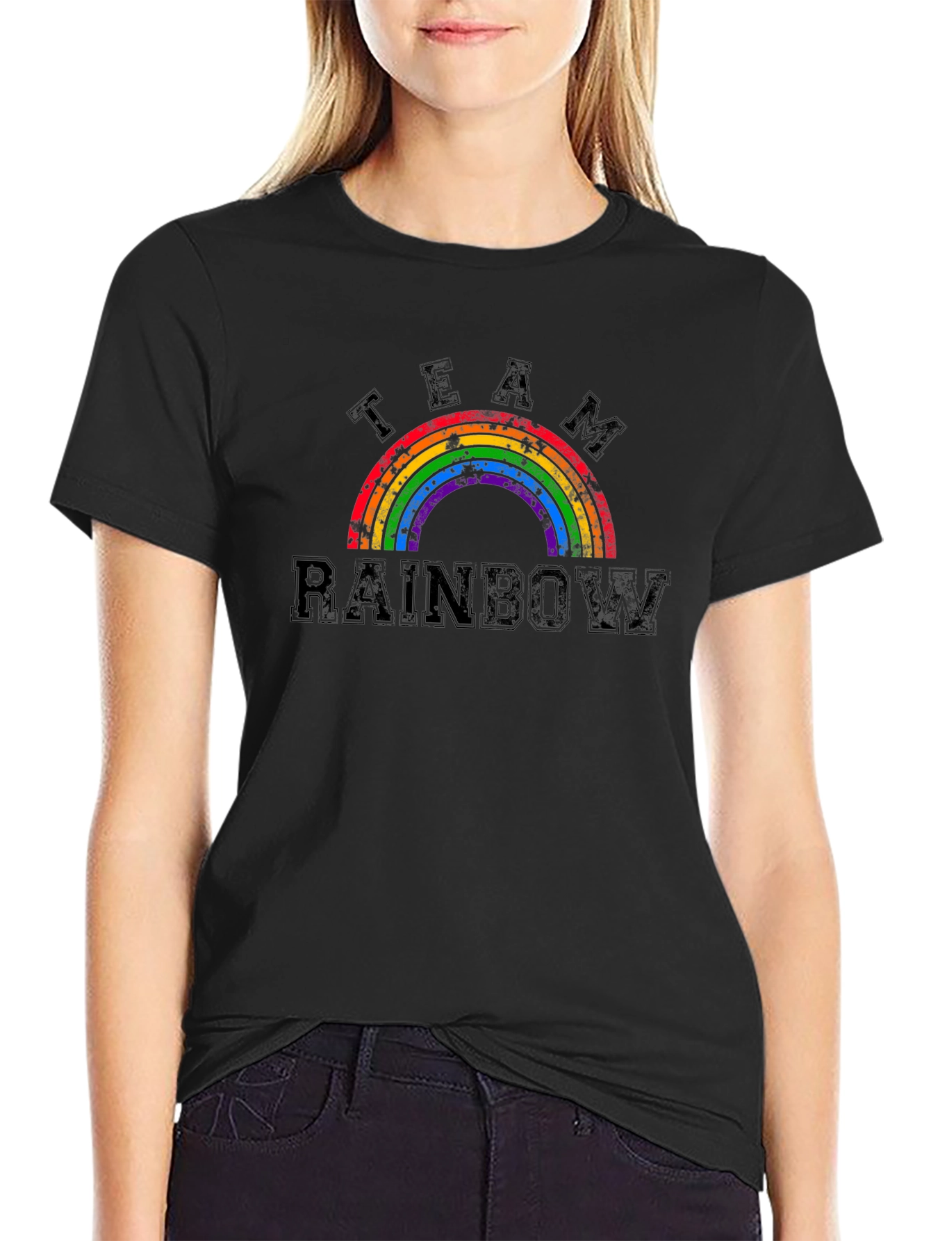 Team Rainbow Distressed Graphic T-Shirt