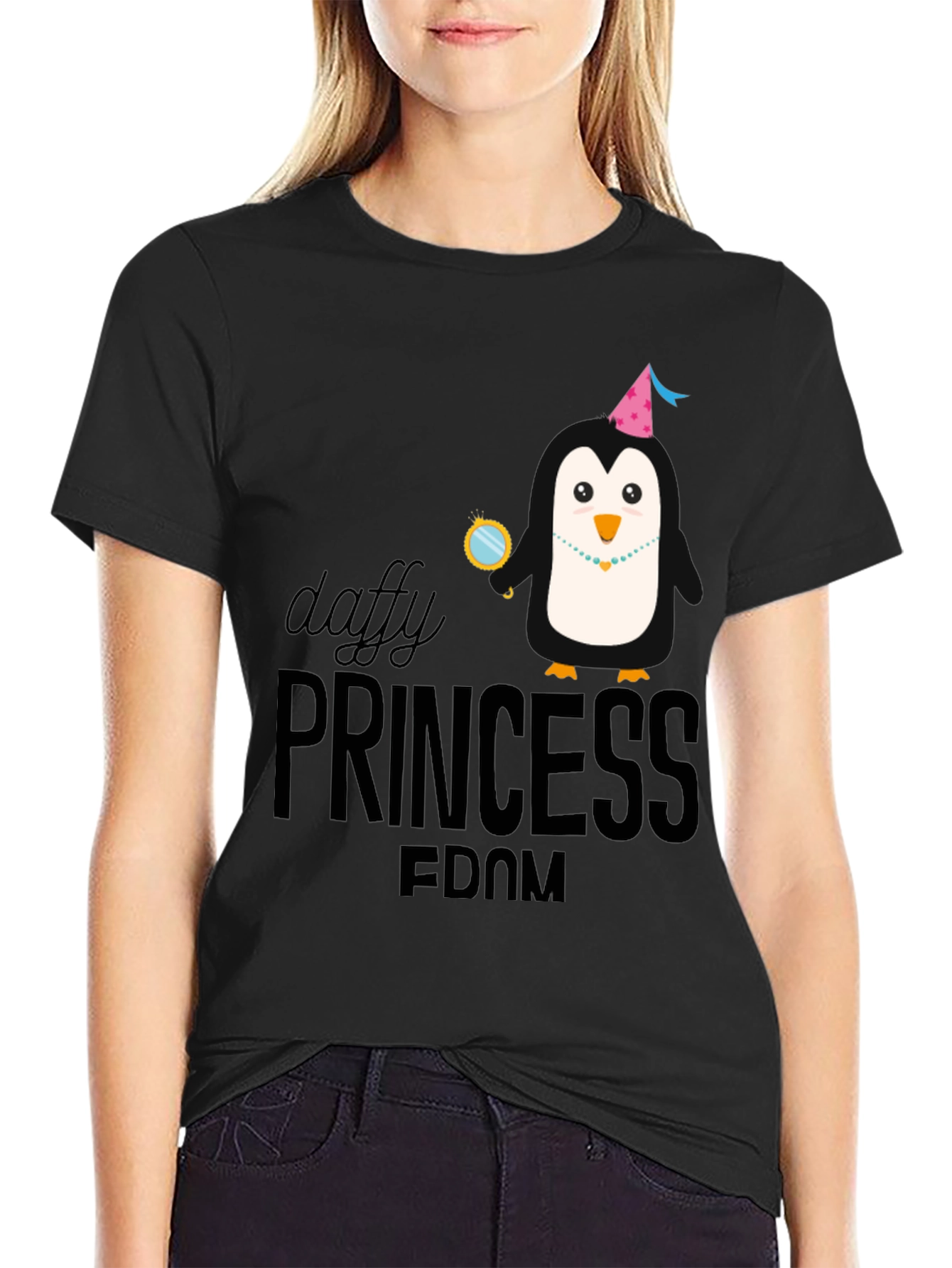Daffy Princess Penguin T-Shirt - Black Cotton Tee