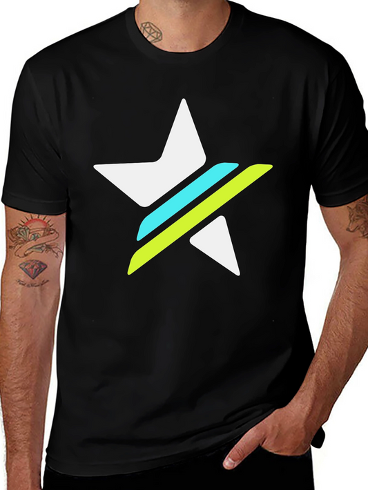 Graphic Tee - White Star with Green & Blue Stripes