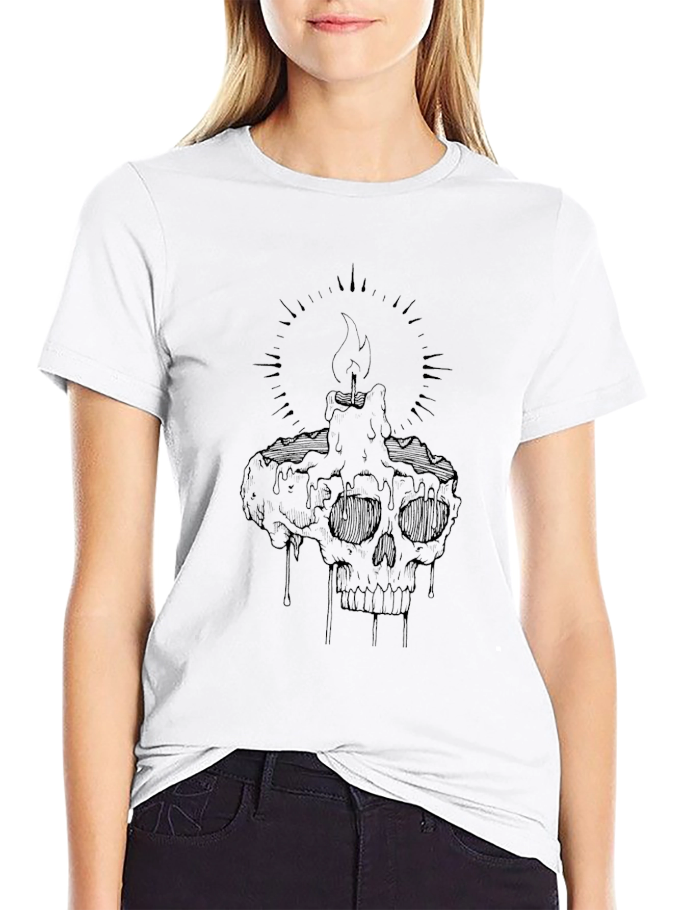 Skull Candle Graphic Tee - Black Cotton T-Shirt