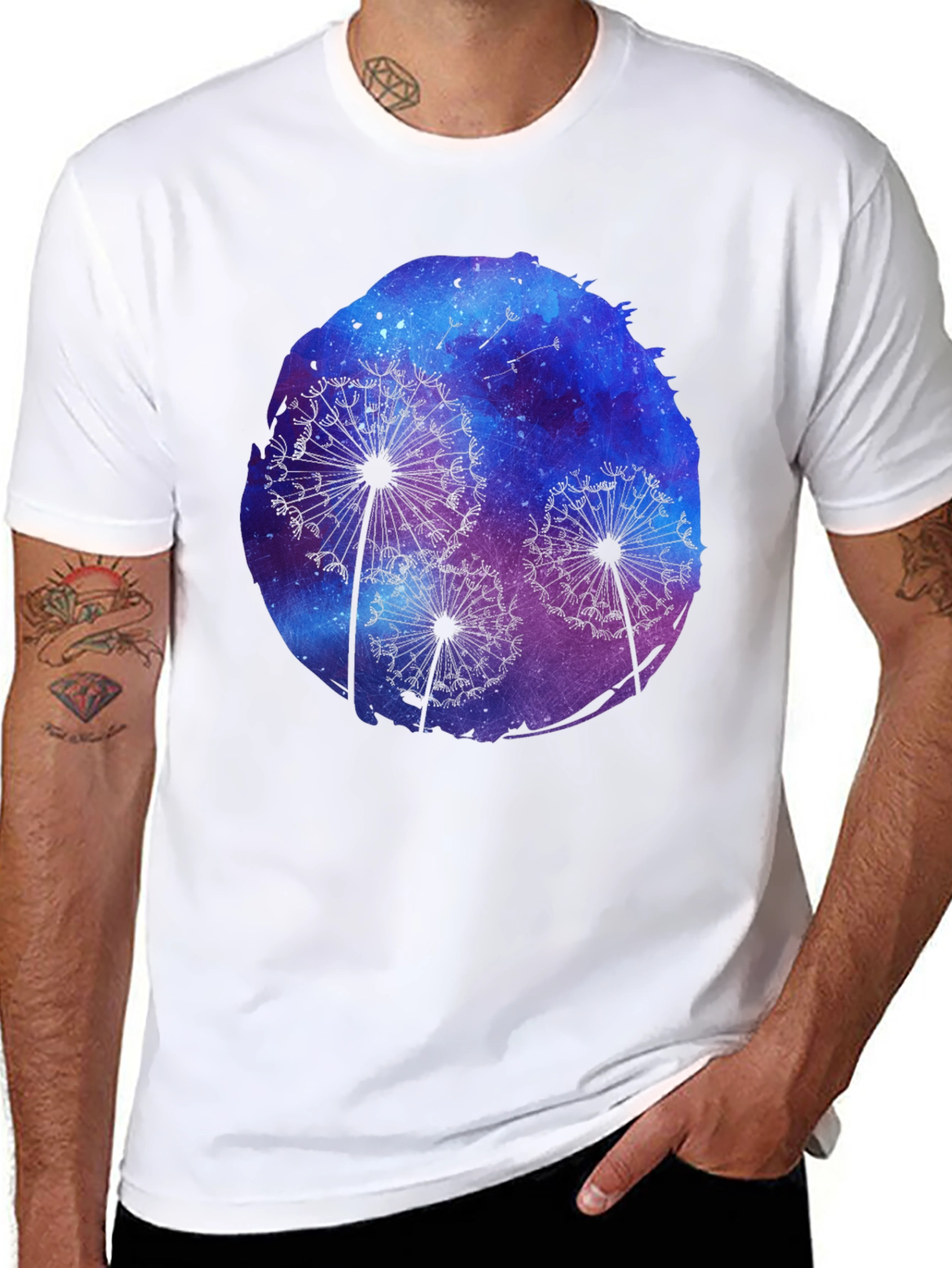 Dandelion Galaxy Print Black T-Shirt